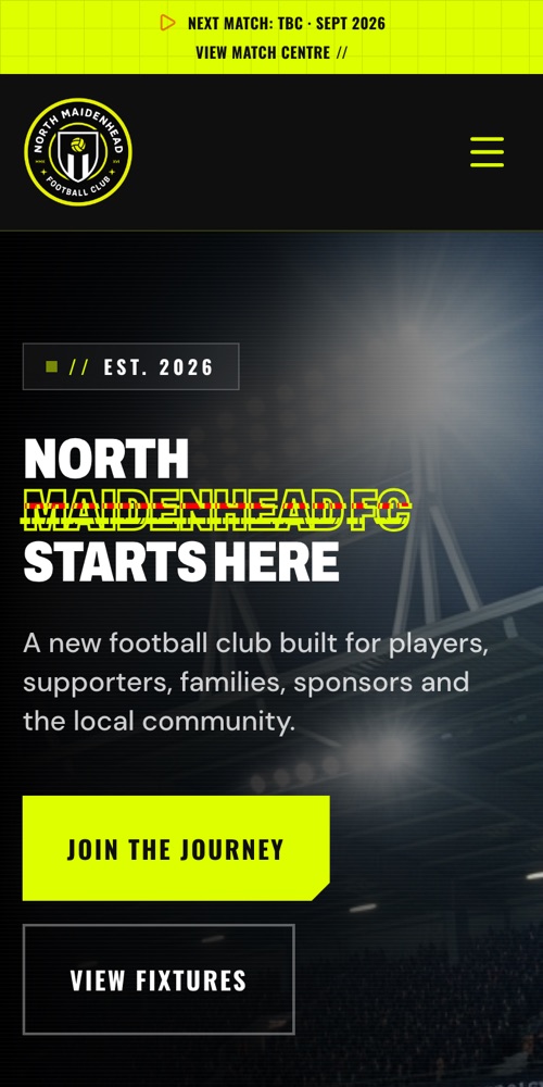 The North Maidenhead FC website on a phone
